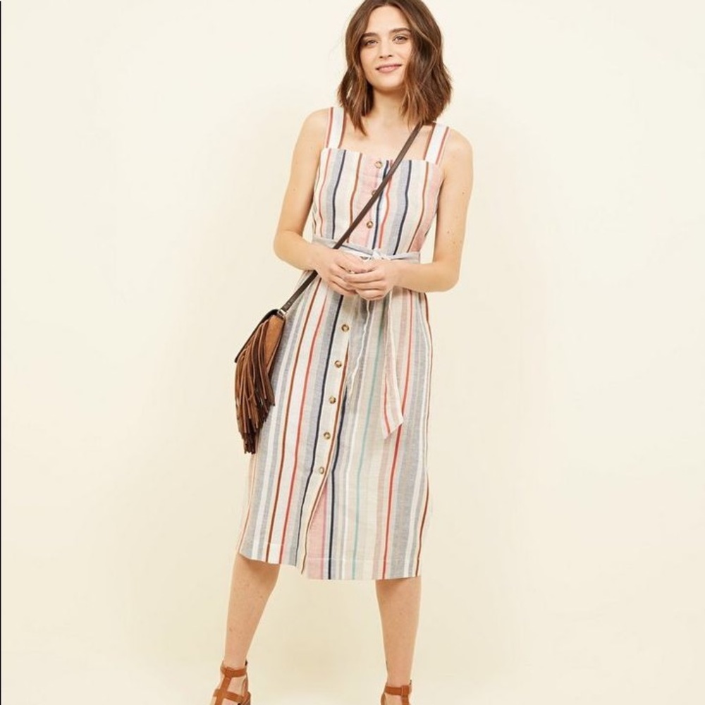 New Look Boho Linen Midi Striped Dress